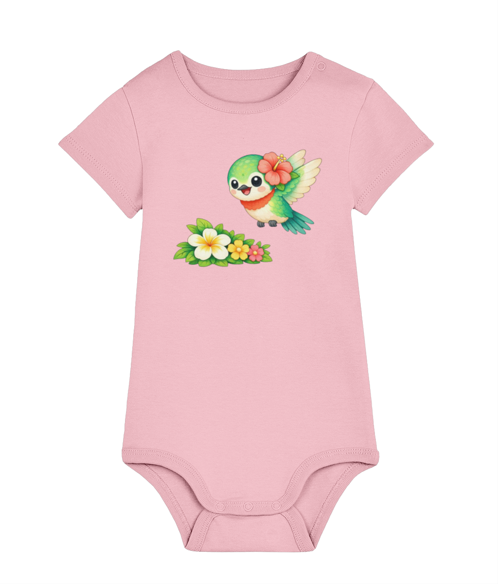 light pink Hummingbird baby organic cotton bodysuit by Mama Hawaii