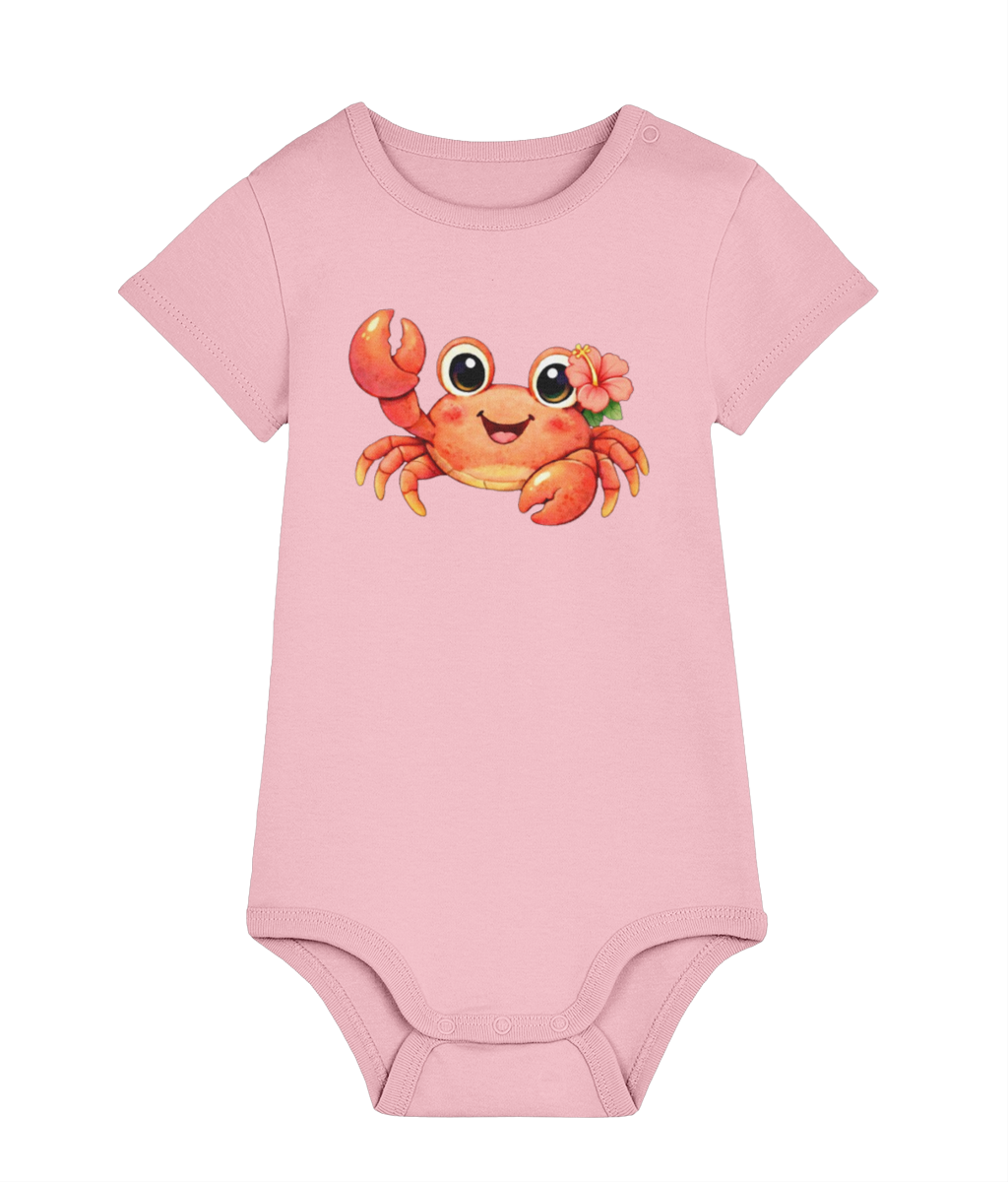 Pale pink Little Crab baby organic cotton bodysuit by Mama Hawaii