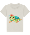 natural coloured baby t-shirt, cheerful turtle image, tropical flower