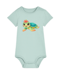 Caribbean blue Happy Turtle baby organic cotton bodysuit by Mama Hawaii