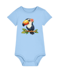 Pale blue tropical Toucan baby organic cotton bodysuit by Mama Hawaii