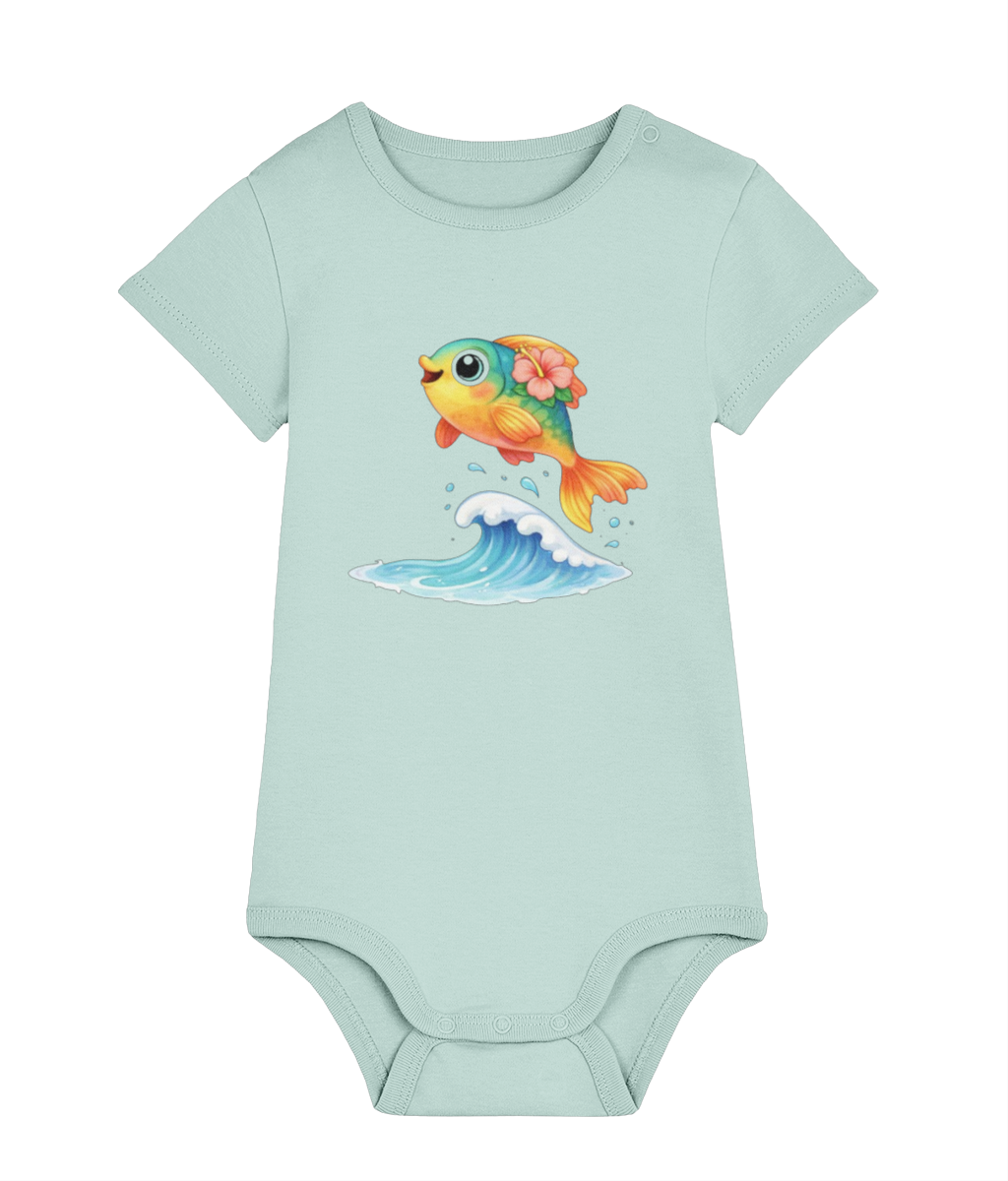 caribbean blue Tropical Fish baby organic cotton bodysuit by Mama Hawaii