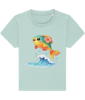 pale blue baby t-shirt, cheerful fish image, tropical flower