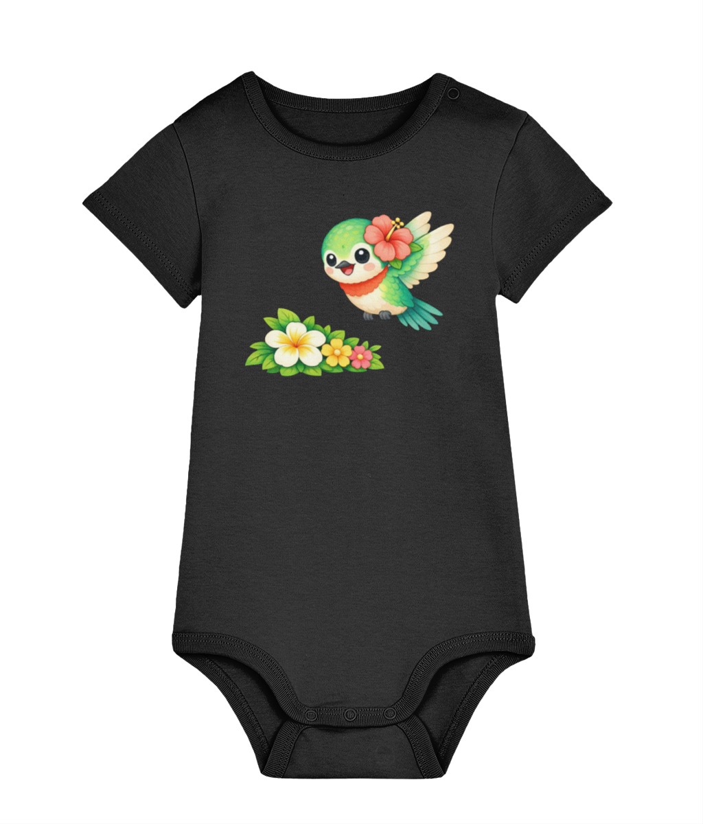 Black Hummingbird baby organic cotton bodysuit by Mama Hawaii